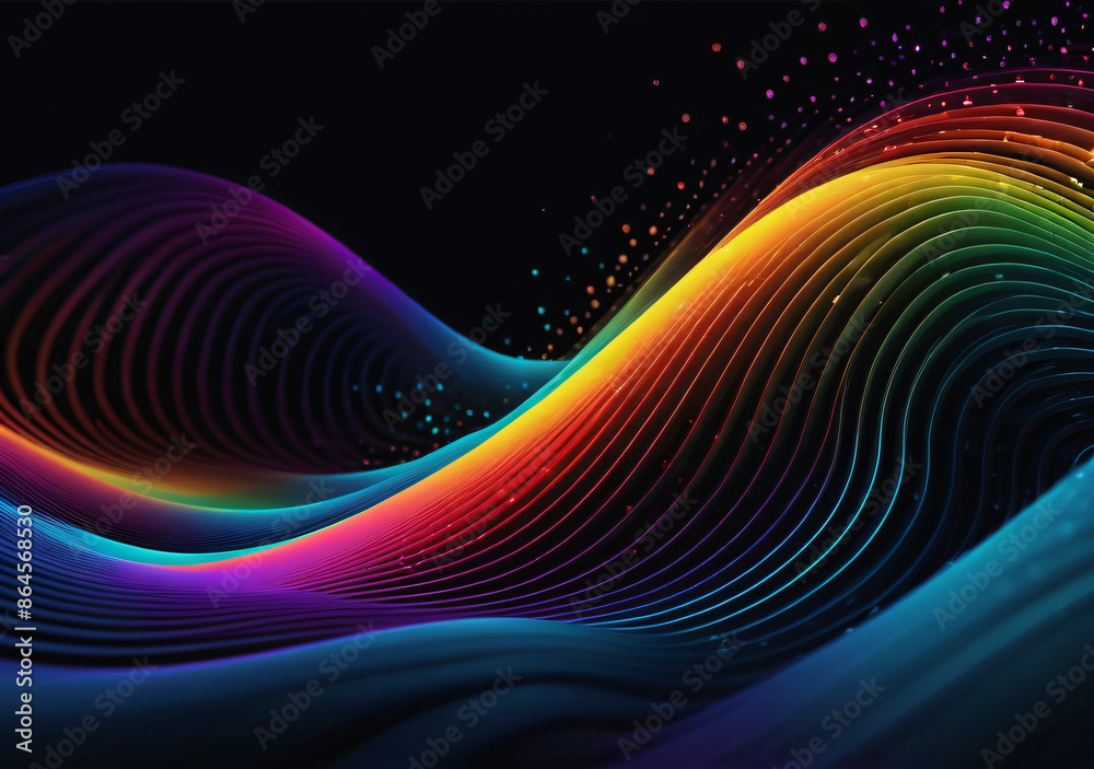 Abstract technology flow background. Futuristic rainbow dots background with a dynamic wave. 3d rendering. Generative AI.	