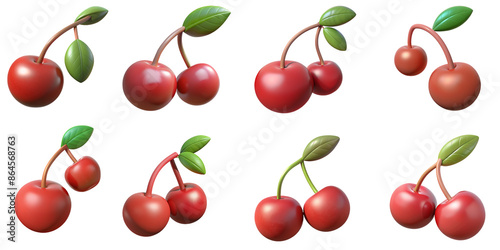 3D Cherry branch isolated on transparent background PNG file
