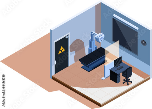 isometric x-ray room in hospital, vector illustration