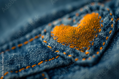Close-Up of a Denim Heart Patch on Blue Jeans