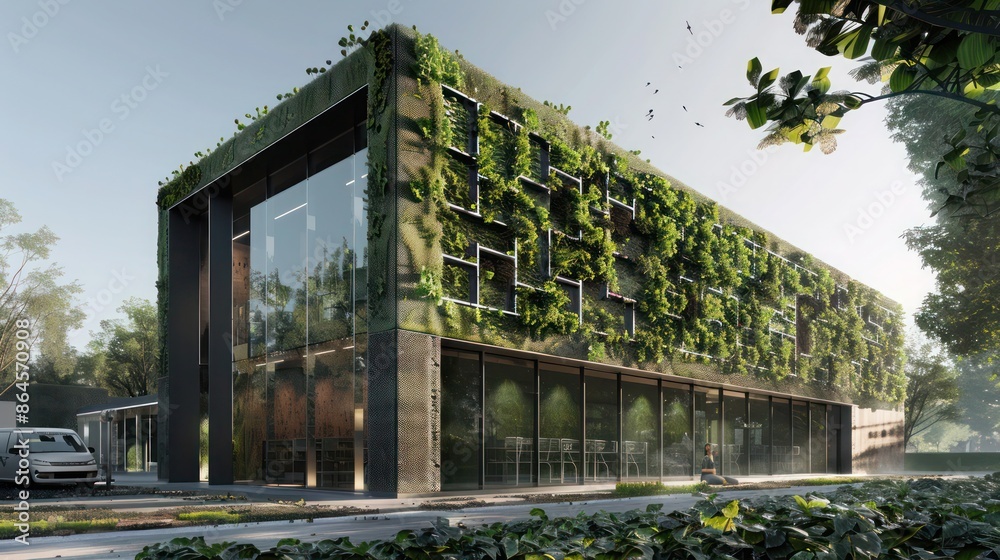 sustainable office building with a facade of bio-bricks grown from bacteria, showcasing the potential of living materials in architecture sustainable office building with a facade of bio-bricks grown from bacteria, showcasing the potential of living materials in architecture