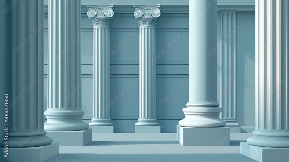 Elegant classical columns in a serene blue setting. Elegant classical columns in a serene blue setting.