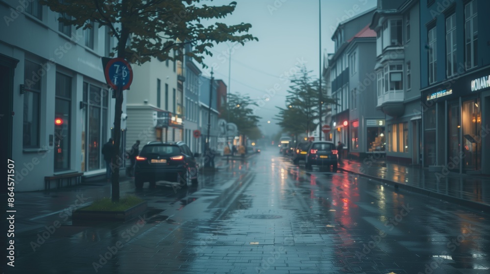 Obraz premium Reykjavik street in rainy weather