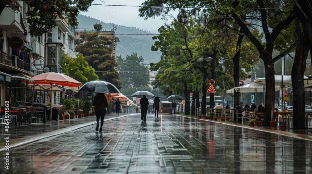 Obraz premium tirana street in rainy weather
