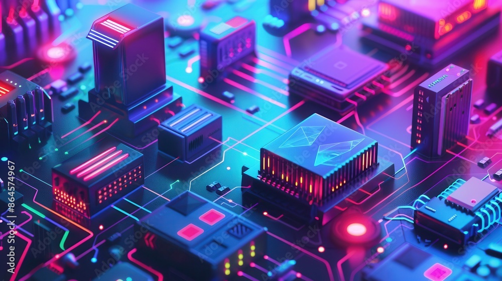 An abstract illustration of network devices, including routers, modems, and smart home gadgets, all interconnected by lines symbolizing data flow. Generative AI An abstract illustration of network devices, including routers, modems, and smart home gadgets, all interconnected by lines symbolizing data flow. Generative AI