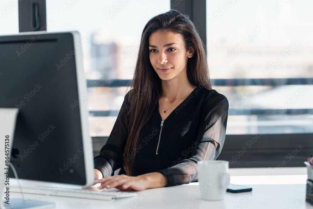 Attractive smart business woman working with computer in a modern office. Attractive smart business woman working with computer in a modern office.
