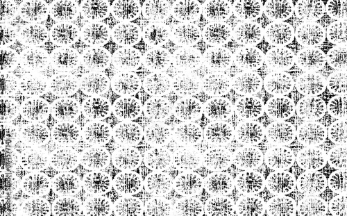 Rough texture. Broken plaster wall effect. Grunge worn damask pattern design. Distressed fabric texture. Overlay texture design. Vector illustration. Eps10.