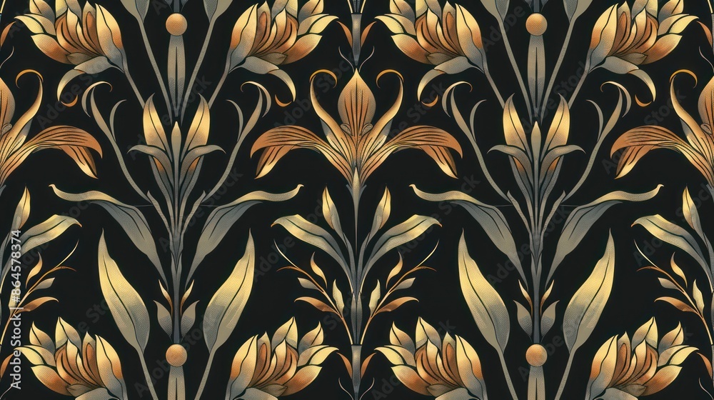 Elegant gold and black Art Deco floral pattern wallpaper Elegant gold and black Art Deco floral pattern wallpaper