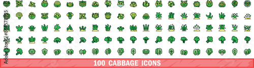 100 cabbage icons set. Color line set of cabbage vector icons thin line color flat on white
