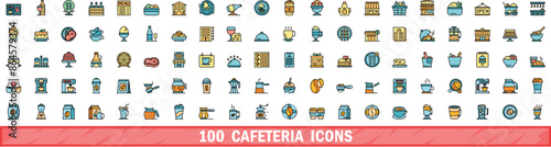 100 cafeteria icons set. Color line set of cafeteria vector icons thin line color flat on white