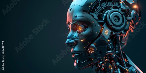 Advanced AI Robot Profile in Neon Blue