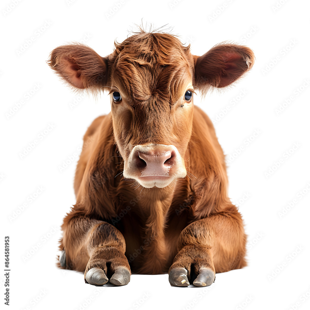 A brown cow is laying down on a white background A brown cow is laying down on a white background