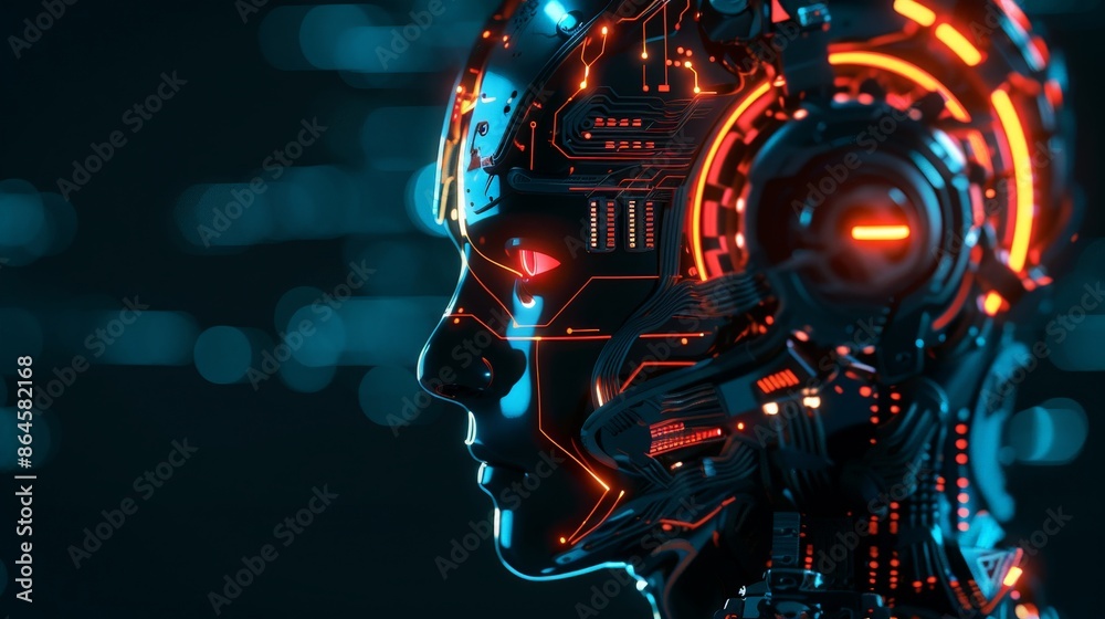Advanced AI Robot Profile in Neon Blue Advanced AI Robot Profile in Neon Blue