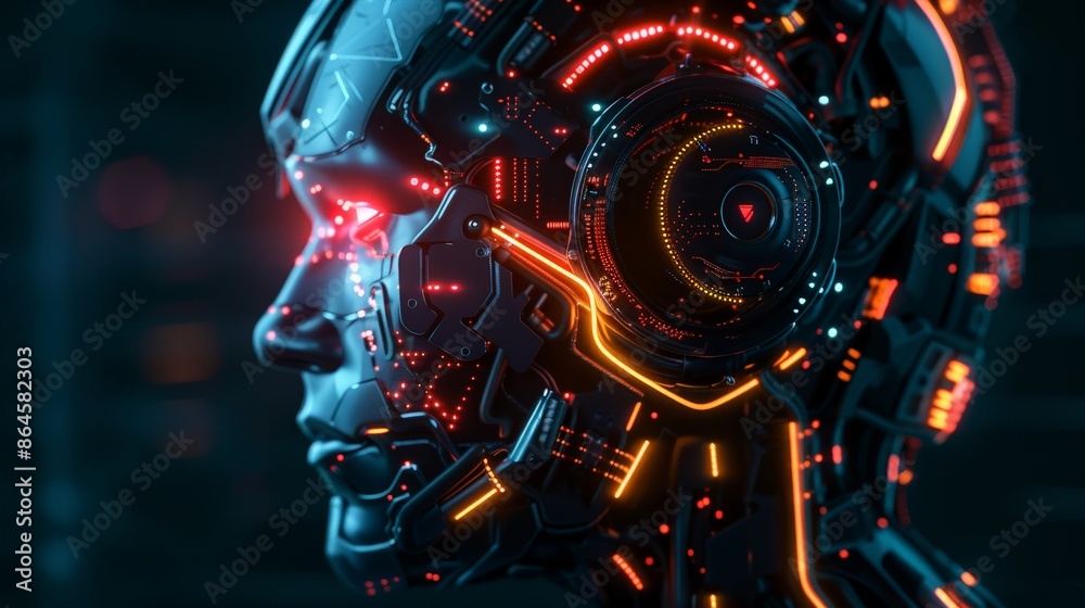 Advanced AI Robot Profile in Neon Blue Advanced AI Robot Profile in Neon Blue