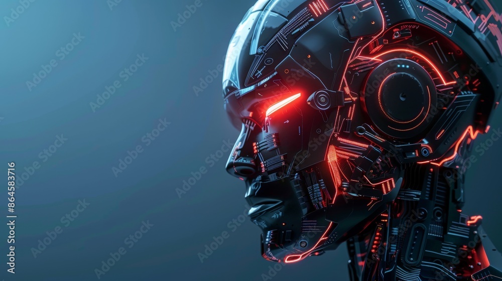 Advanced AI Robot Profile in Neon Blue Advanced AI Robot Profile in Neon Blue
