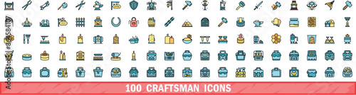 100 craftsman icons set. Color line set of craftsman vector icons thin line color flat on white