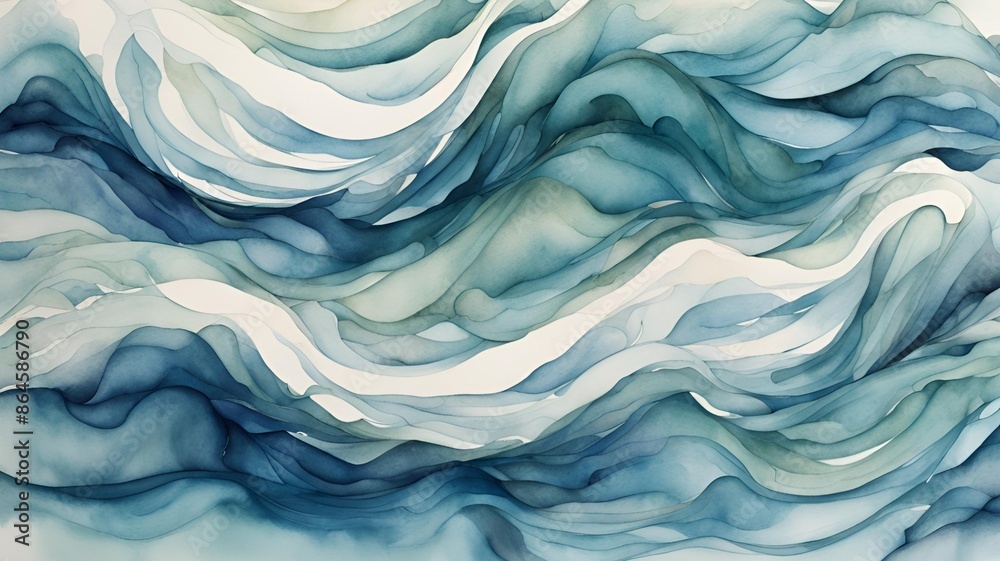 Obraz premium Vibrant abstract watercolor background depicting turbulent mid-ocean waves crashing forcefully, capturing the dynamic energy and movement of the sea in a colorful artistic style.