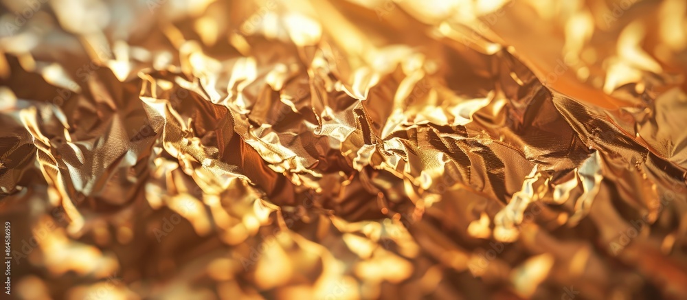 A detailed macro shot of wrinkled brass foil with a blurred background and space for text or design elements in the frame. Copy space image. Place for adding text and design A detailed macro shot of wrinkled brass foil with a blurred background and space for text or design elements in the frame. Copy space image. Place for adding text and design