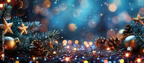 Christmas background featuring twinkly lights, stars, and copy space image. © Ilgun