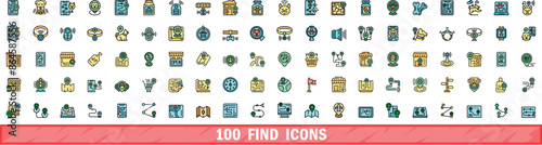 100 find icons set. Color line set of find vector icons thin line color flat on white