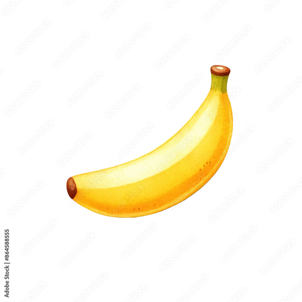Bright yellow banana illustration isolated on transparent background, displaying a fresh and healthy tropical fruit in digital art style.