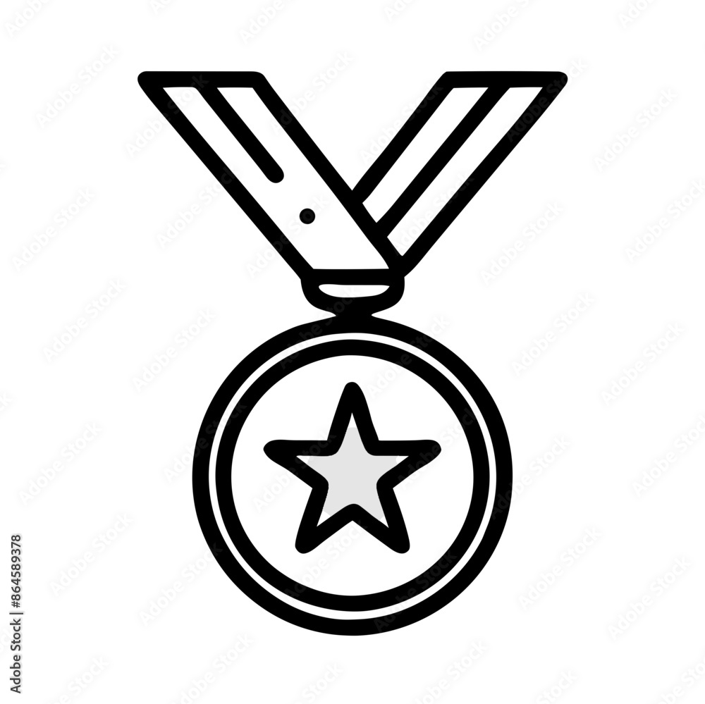 Minimalist black and white medal icon, achievement and award representation Minimalist black and white medal icon, achievement and award representation