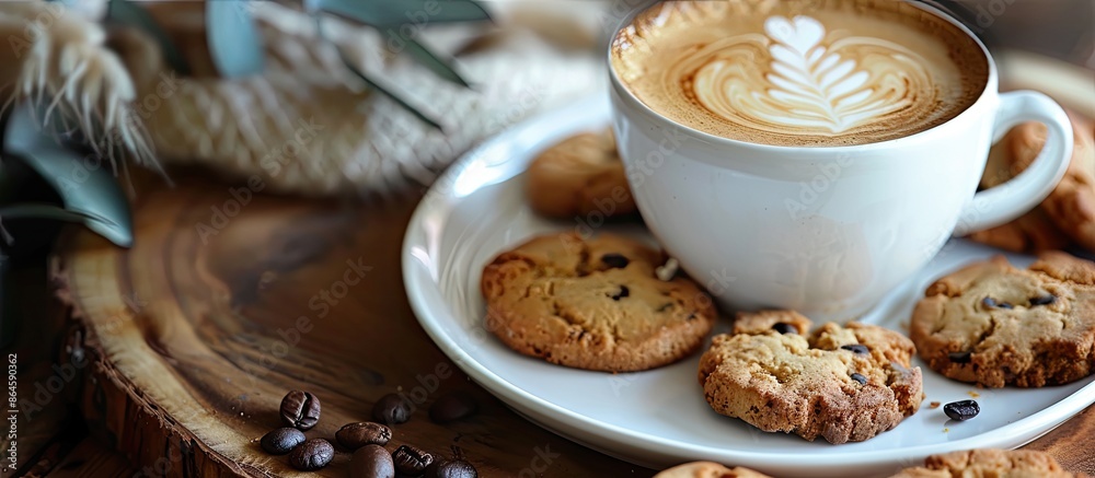 Take a quick breather with a cup of coffee and some biscuits. Add a cozy touch to your moment with a relaxing atmosphere and appetizing treats. Copy space image. Place for adding text and design Take a quick breather with a cup of coffee and some biscuits. Add a cozy touch to your moment with a relaxing atmosphere and appetizing treats. Copy space image. Place for adding text and design