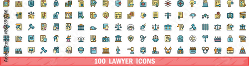 100 lawyer icons set. Color line set of lawyer vector icons thin line color flat on white