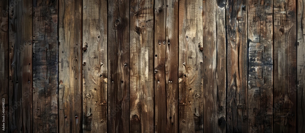 Fototapeta premium A close-up of a textured brown wooden wall with a background suitable for adding a text or image. Copy space image. Place for adding text and design