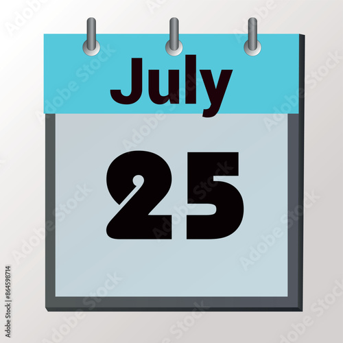 vector calendar page with date July 25, light colors