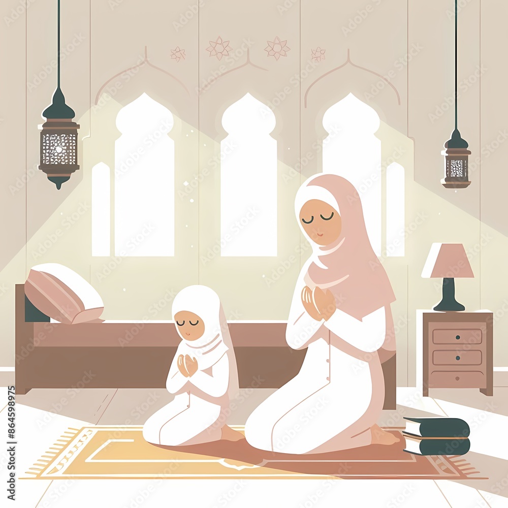 Muslim Woman Praying at Home Illustration Muslim Woman Praying at Home Illustration