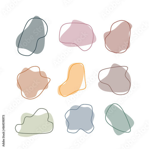 Set of blot shape graphic element with outline circle