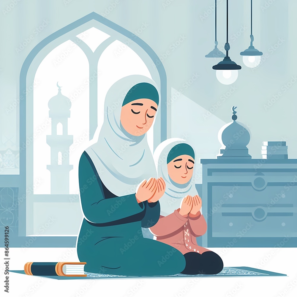 Muslim Woman Praying at Home Illustration Muslim Woman Praying at Home Illustration
