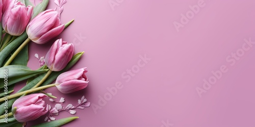 Tulips on a pink background with space to copy text