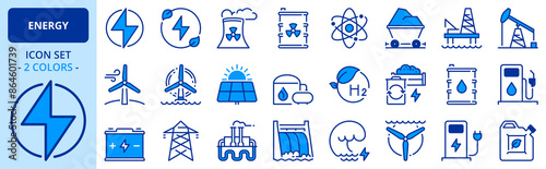 Icons in two colors about energy