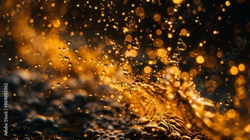 Golden Water Splashes in Low Light