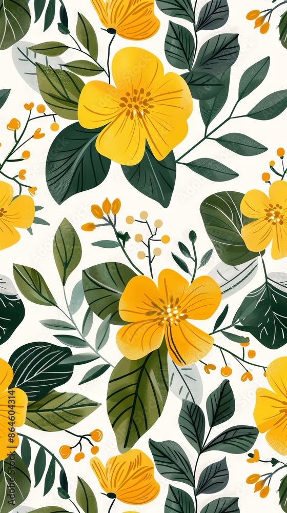 Floral Pattern Reference. Vector Illustration of Yellow Flowers in Colorful Floral Pattern Reference. Vector Illustration of Yellow Flowers in Colorful
