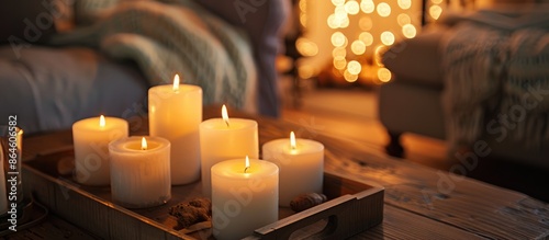 Warm and inviting home decor with lit candles.