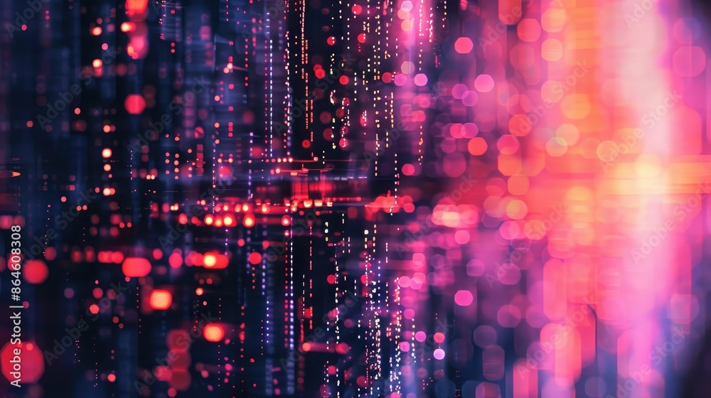 Digital pixels and glitch effects creating a tech-inspired abstract background