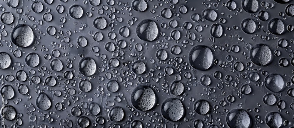 Macro shot of water droplets on a gray background creating an abstract wet texture with bubbles on a plastic PVC surface or grunge, resembling pure condensed water droplets, with detailed canvas Macro shot of water droplets on a gray background creating an abstract wet texture with bubbles on a plastic PVC surface or grunge, resembling pure condensed water droplets, with detailed canvas