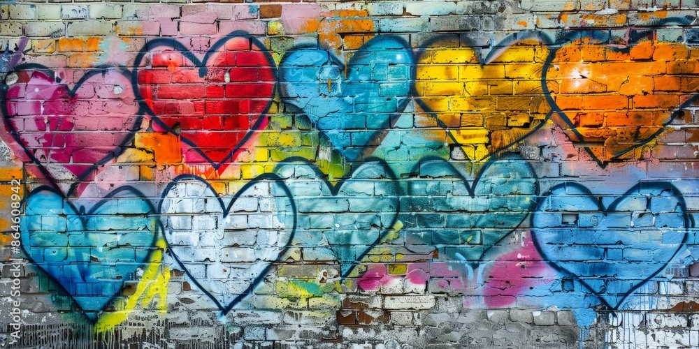 Fototapeta premium Colorful Love Graffiti on Time-Worn Urban Wall