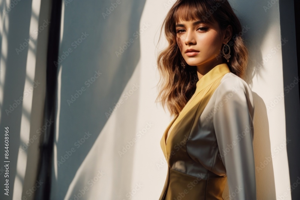 Fashionable beautiful young woman with high contrast shadow Fashionable beautiful young woman with high contrast shadow