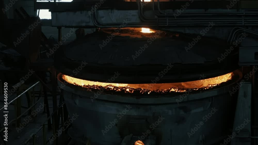 Pouring Material From Metal Melting Furnace Into Industrial Vessel At ...