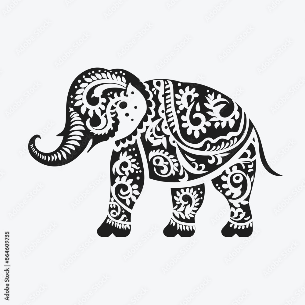 Obraz premium Contrast floral styled silhouette of a cute elephant