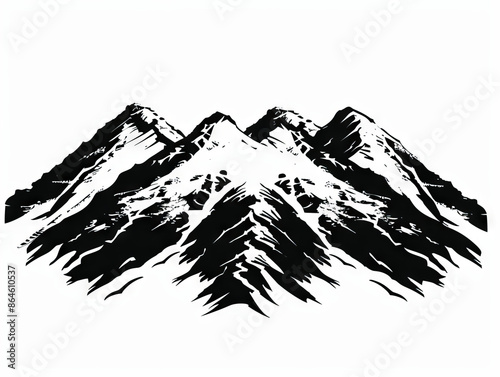 Simple line art drawing of mountains in a vector logo style with black lines on a solid white background. Ideal for vinyl decal stickers and clipart photo