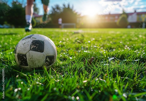 Soccer Player Kicking a Ball on a Sunny Autumn Day