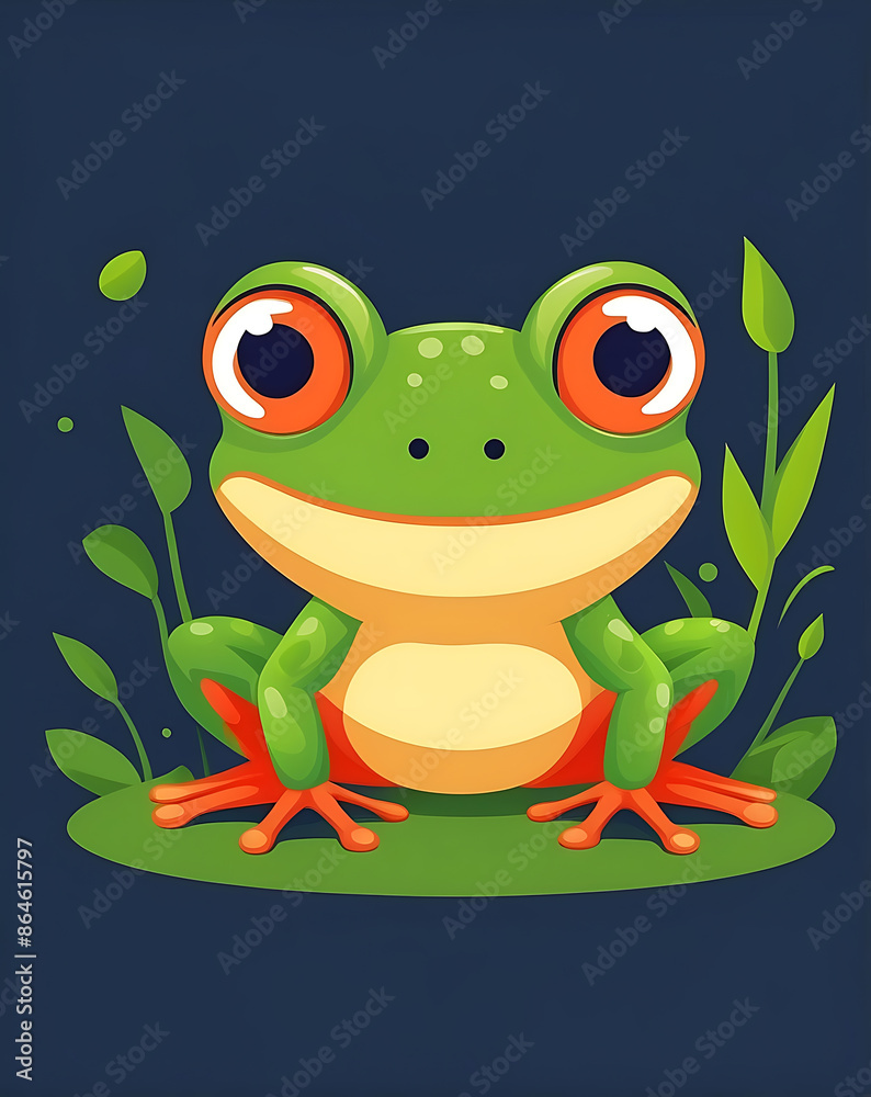 Green Frog with Big Eyes Sitting on a Leaf Green Frog with Big Eyes Sitting on a Leaf