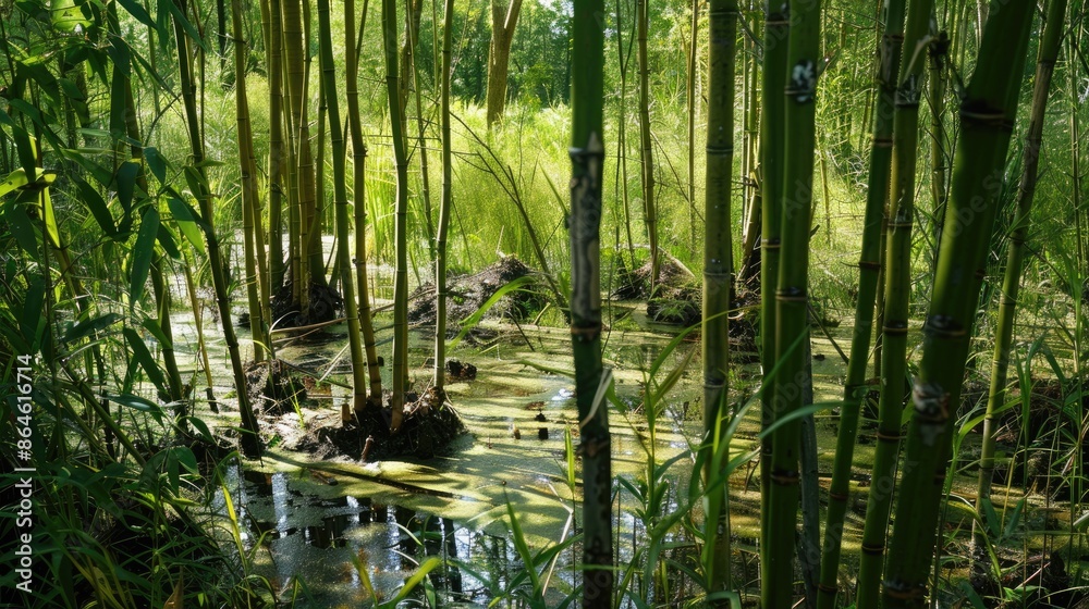 Bamboo growing in the center of a marsh Bamboo growing in the center of a marsh