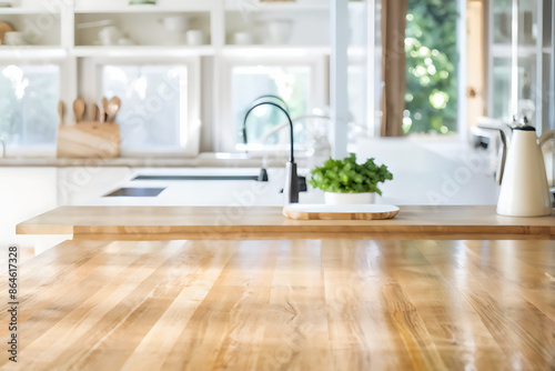 Kitchen background top counter interior wood blur home wooden empty room light white. Top kitchen product background desk modern window food display design texture tabletop restaurant board wall space