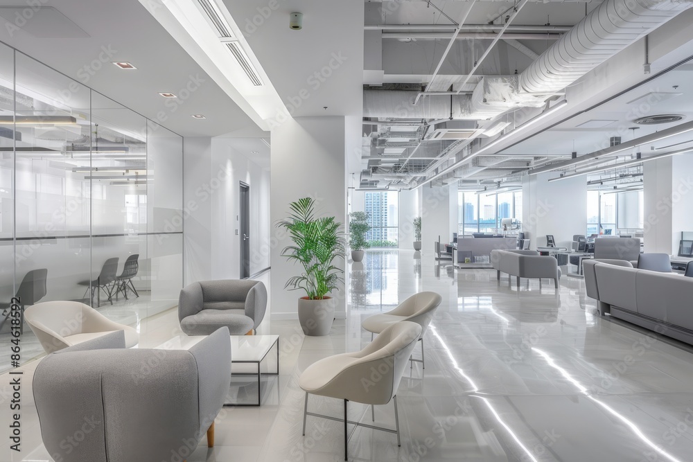Modern white and gray open space office interior Modern white and gray open space office interior